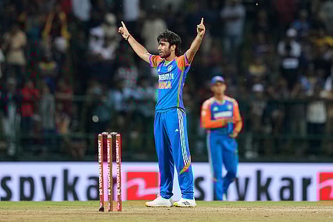Ravi Bishnoi celebrates the wicket of Pathum Nissanka